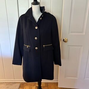 NWOT Coldwater Creek Navy Trench Coat with Gold Accents